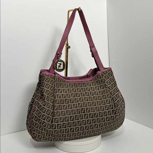 💯Authentic Fendi Zucchino Canvas and Leather Charm Shoulder Bag🍀 - Picture 6 of 17